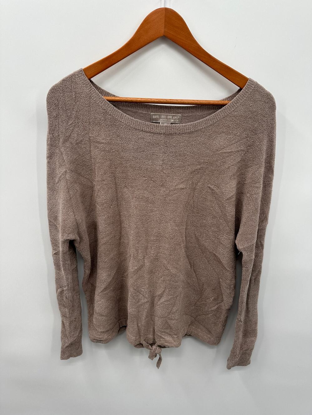 BAREFOOT DREAMS Cozychic Ultra Lite Knit Tan Front Tie Sweater // XS